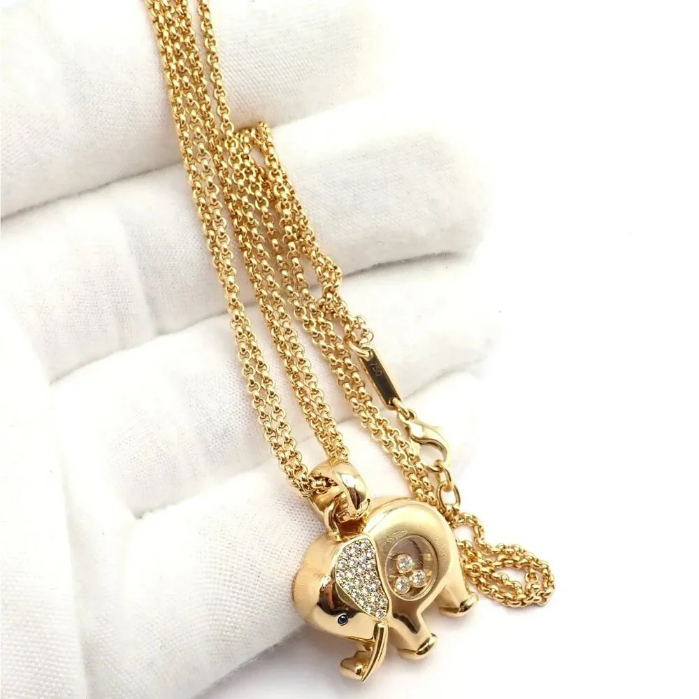 Authentic! Chopard 18k Yellow Gold Large Happy Elephant Pendant Necklace